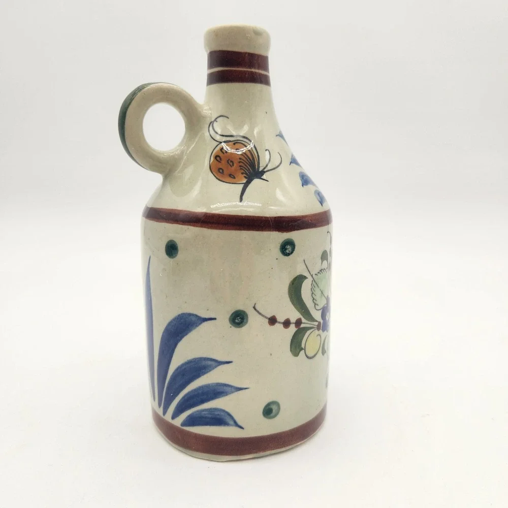 Vintage‎ Tonala Mexico Hand Made Hand Painted Ceramic Jug Folk Art Floral Design